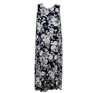 J.Jill Navy Multicolored Floral Print Size Medium Maxi Dress